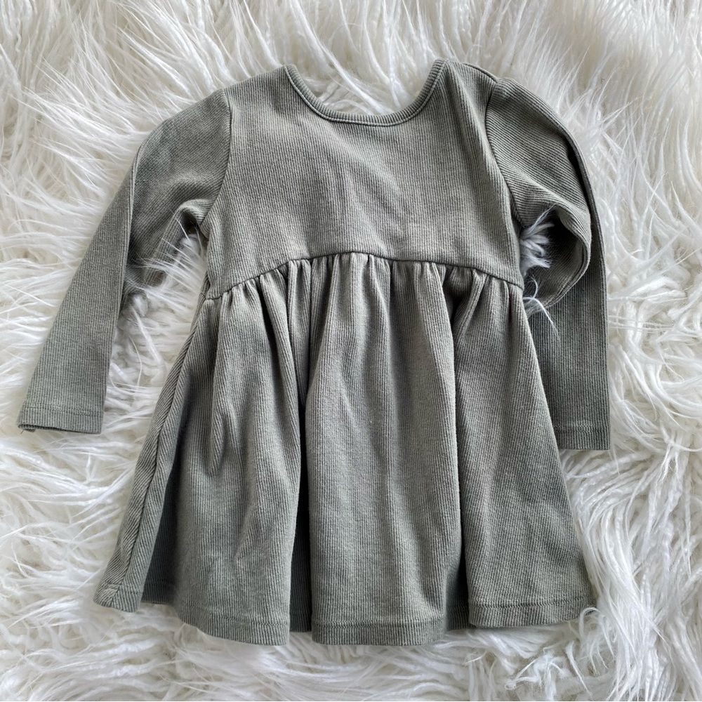 Quincy Mae Toddler Girls Sage Green Long Sleeve Dress Size 12-18m